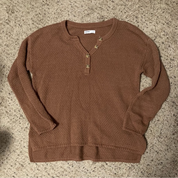 Sonoma Sweaters - NWOT Sonoma brown chunky knit button front crew neck sweater hi-lo oversized